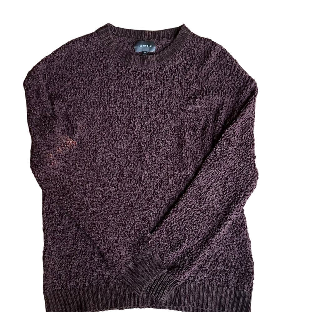 Hudson Gray Burgundy Popcorn Knit Lightweight Soft Loose Long Medium Sweater
